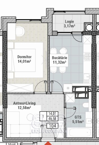 De vânzare apartament 46,58 mp – Colina Verde Residence, Durlesti