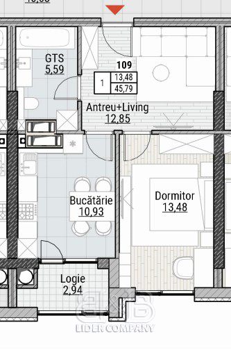 De vânzare apartament 45,79 mp – Colina Verde Residence, Durlesti