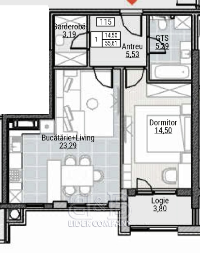 De vânzare apartament 55,61 mp – Colina Verde Residence, Durlesti