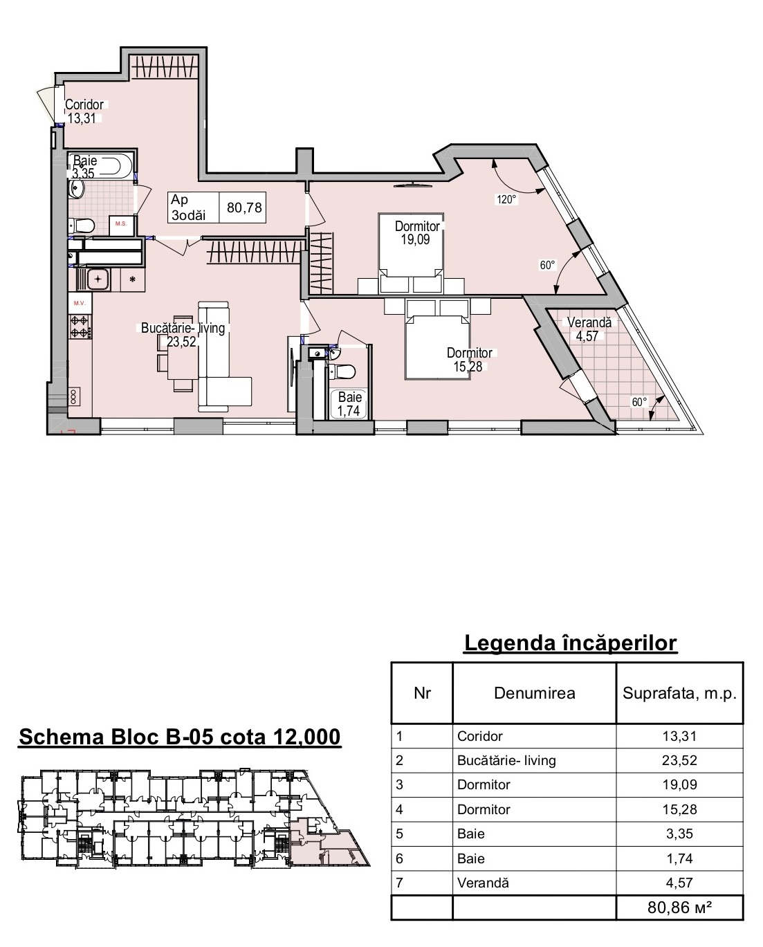 Apartament cu 2 camere+ living 81 m², Poșta Veche, Chișinău