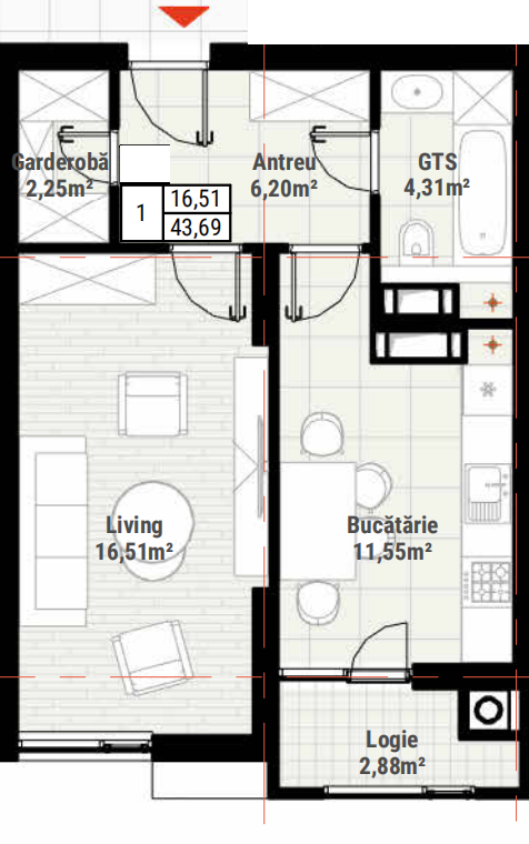 Apartament pentru investiții la Colina Verde 43,69 m2  !