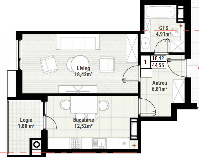 Colina Verde Residence apartament cu o cameră 44,55 m2