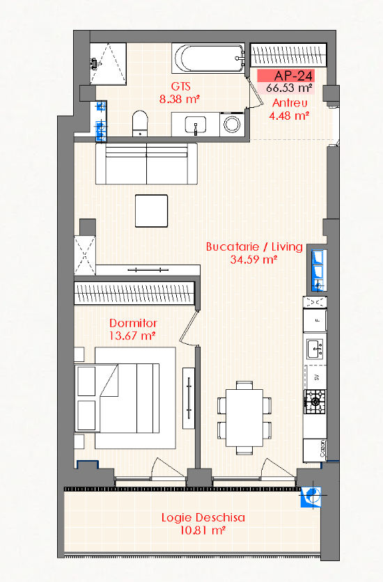 Apartament nou cu o camera, 67 mp, Complexul Premium Life