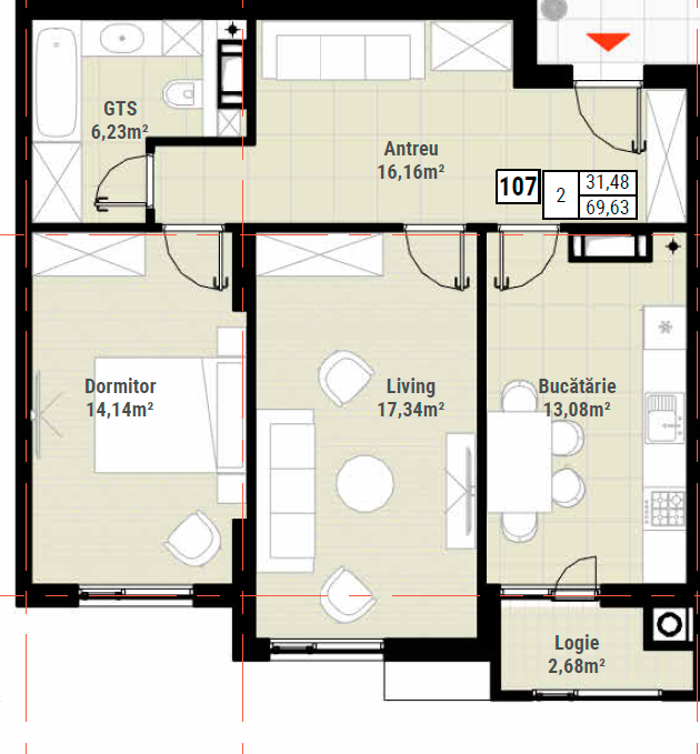 Colina Verde Residence - apartament cu 2 camere 69,63 mp