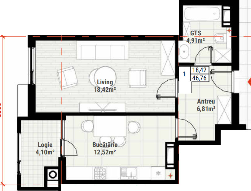 Apartament cu 1 cameră, 47 m², Durlești, Chișinău