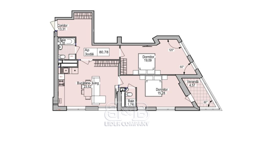 De vânzare Apartament cu 3 camere, 80,78 mp Complex Cartierul Cluj