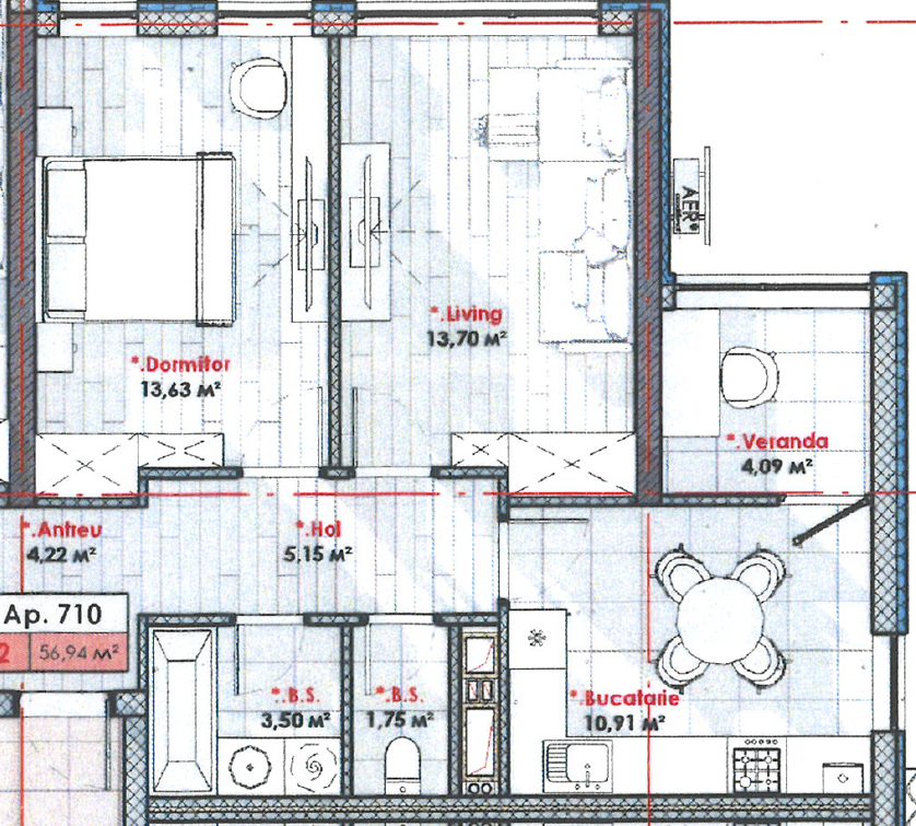 Apartament cu 1 cameră + Living, 56,94 mp, Telecentru, Chișinău