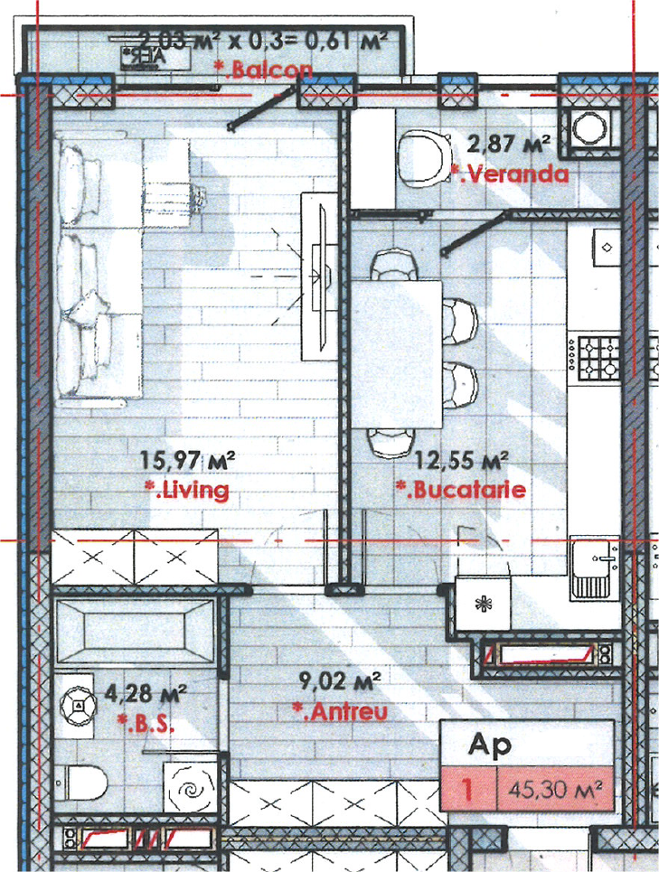 Se vinde apartament cu 1 cameră + living, Complexul Solaris, sectorul Telecentru