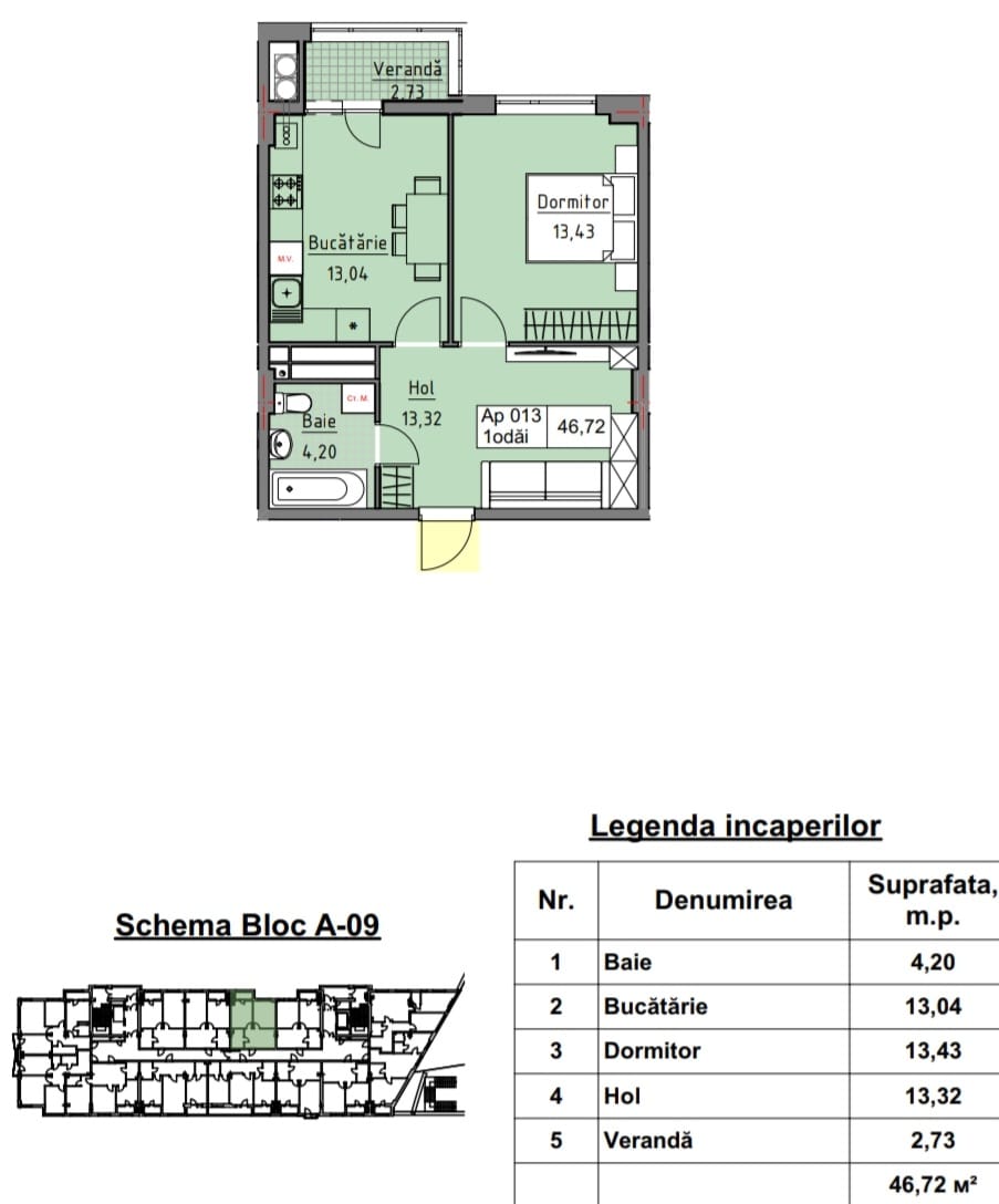 Apartament de Vânzare – 46,72 mp, Bloc A09, Cartierul Cluj