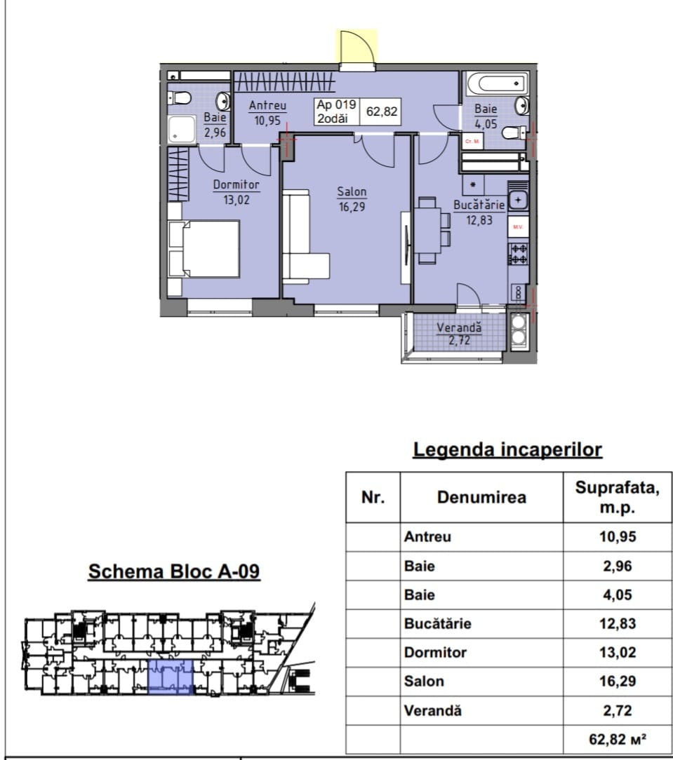 Apartament de Vânzare – 62,82 mp, Bloc A09, Cartierul Cluj