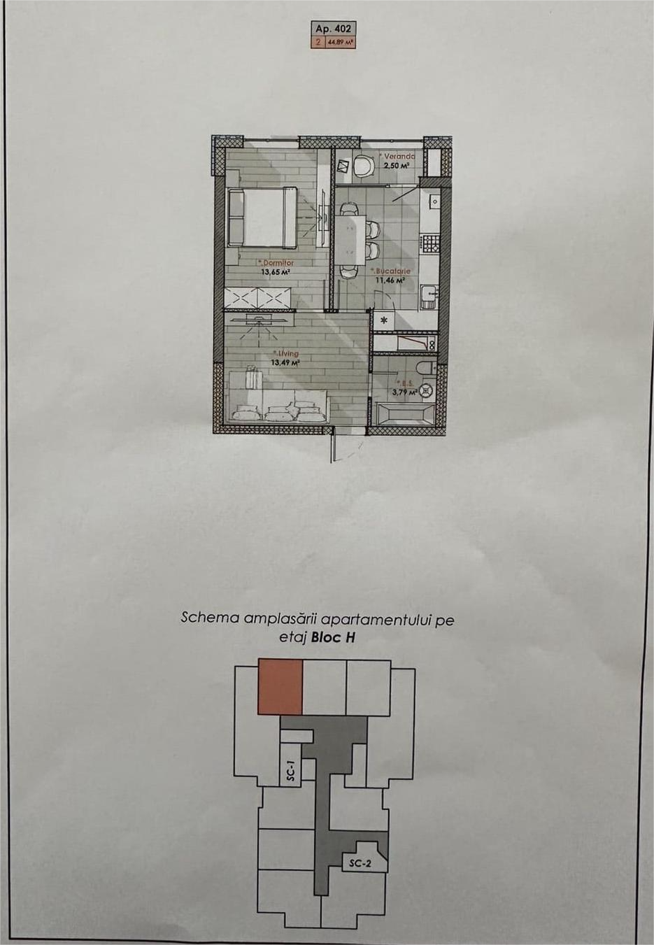 De vânzare Apartament cu 1 cameră – 44,89 mp – Calea Moșilor, sector Rîșcani