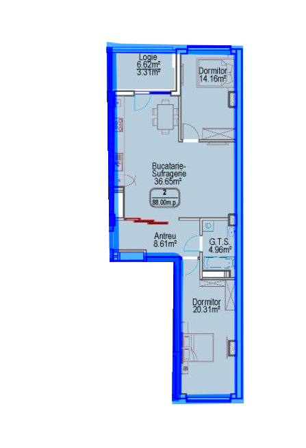 Apartament cu 2 camere + Living , 88 mp, Durlești, Premium UpTown
