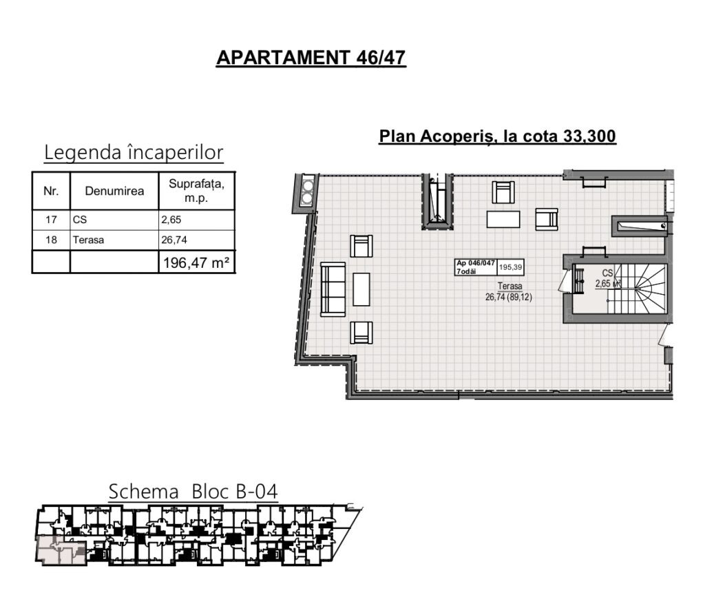 Penthouse de vânzare – Cartier Cluj, Bloc B04, 196,47 mp