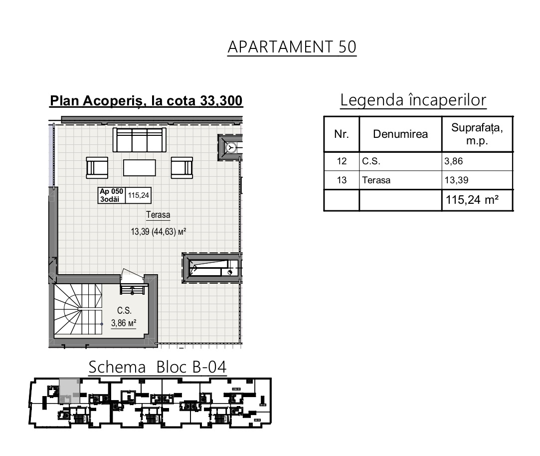 Penthouse de vânzare – Cartier Cluj, Bloc B04, 115,24 mp