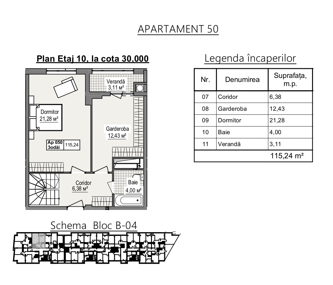 Penthouse de vânzare – Cartier Cluj, Bloc B04, 115,24 mp