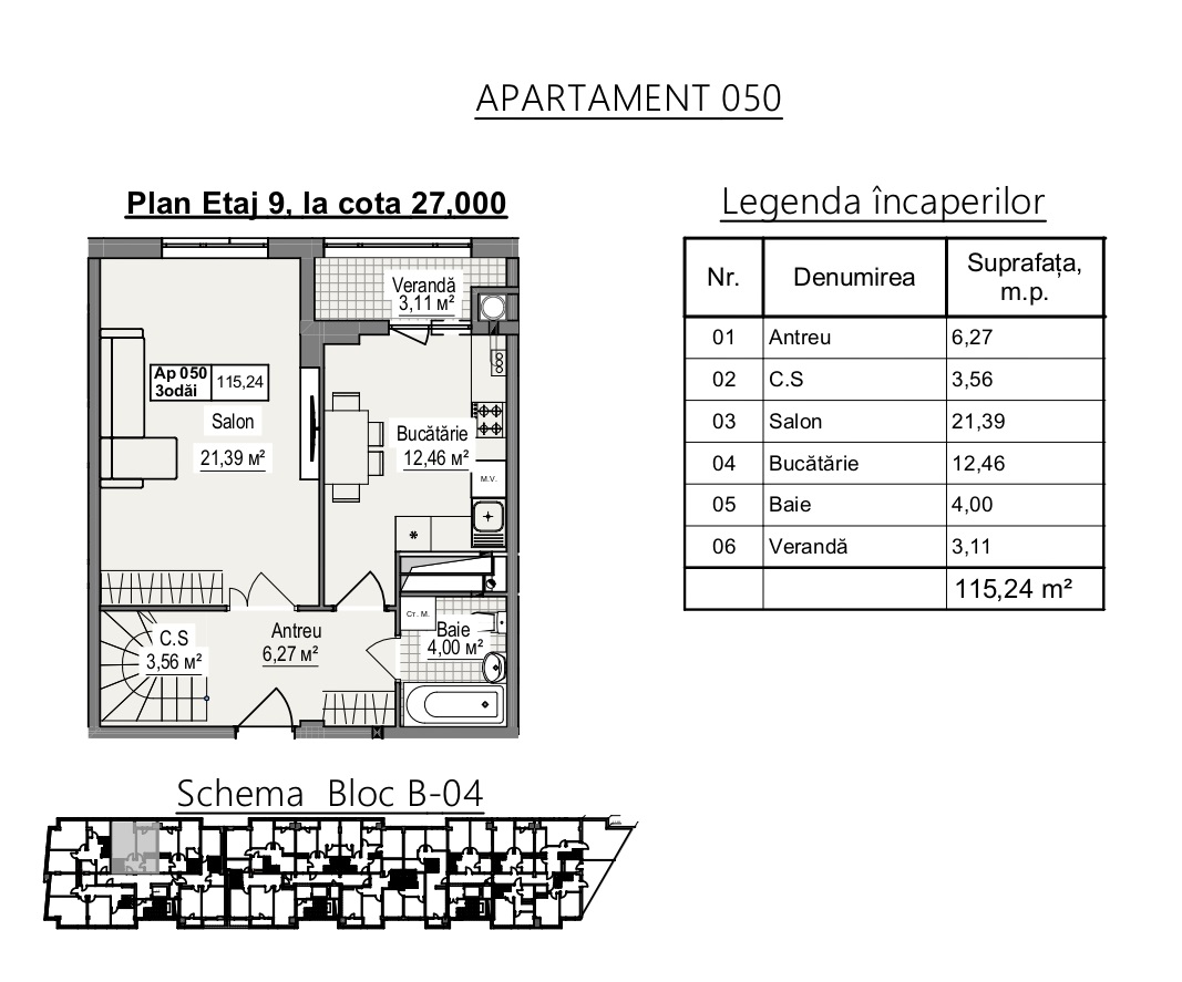 Penthouse de vânzare – Cartier Cluj, Bloc B04, 115,24 mp