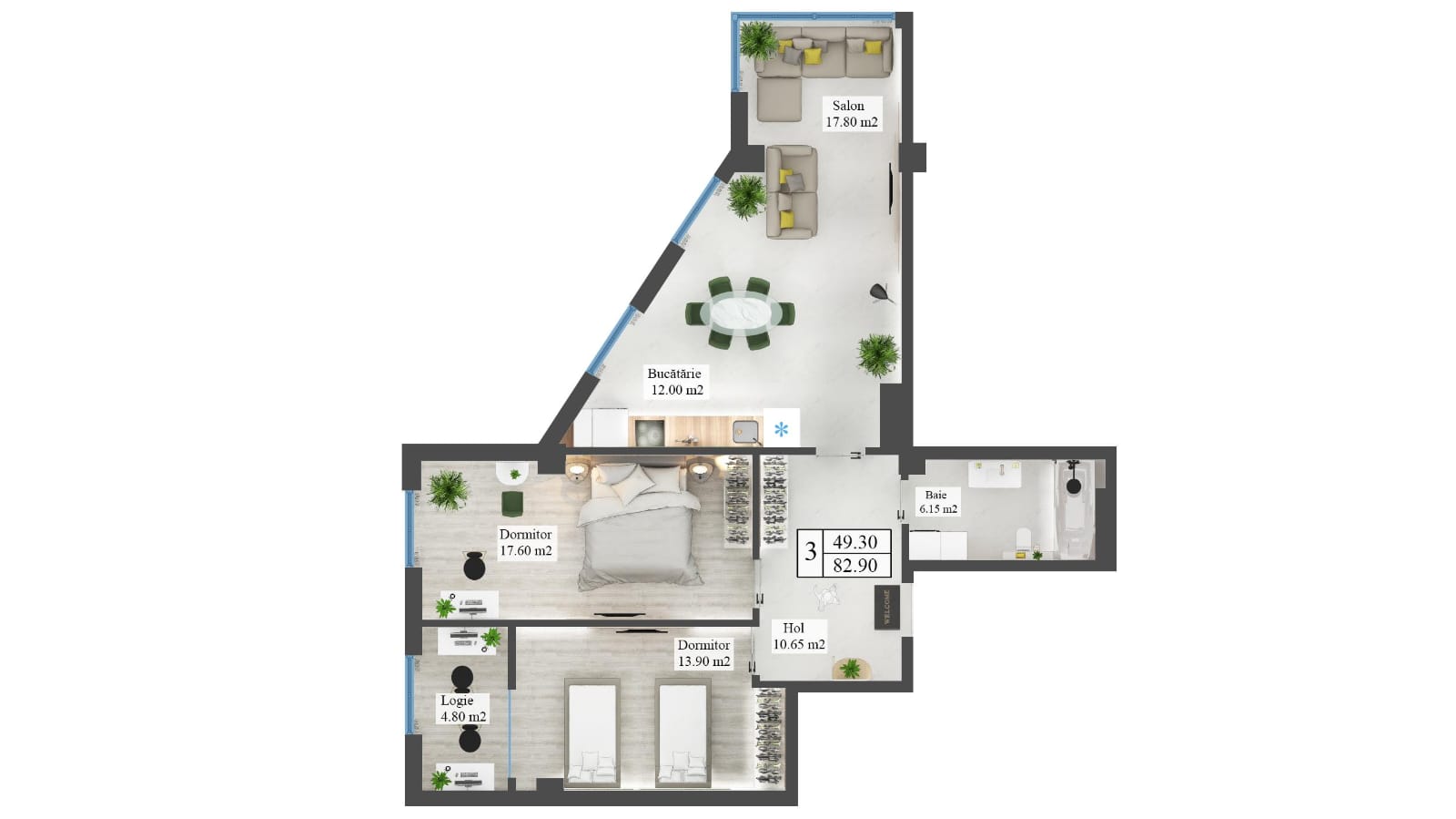 Apartament de vanzare 82,9 mp în Sectorul Centru - Complex Nicolae Testemițanu