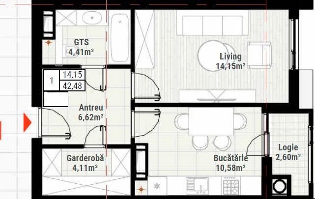 Se oferă spre vânzare apartament 42,48 m²,  în complexul Colina Verde Residence